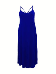  Solid Round Neck Cut Out Maxi Cami Dress