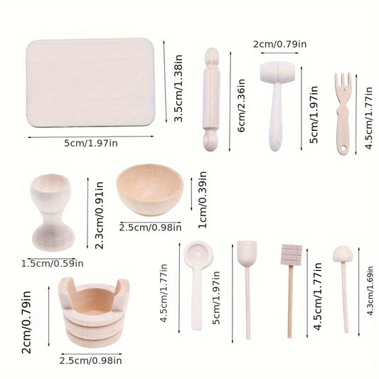 11pcs Unpainted Wooden Kitchen Baking Props DIY Ornaments