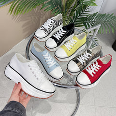 Women's Platform Canvas Lace Up Low Top Heightening Shoes