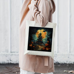 Jack o' lantern Pattern Canvas Shoulder Bag All Match Halloween Storage
