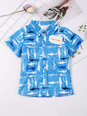 Shark Boys Casual V neck Button Up Shirts For Summer