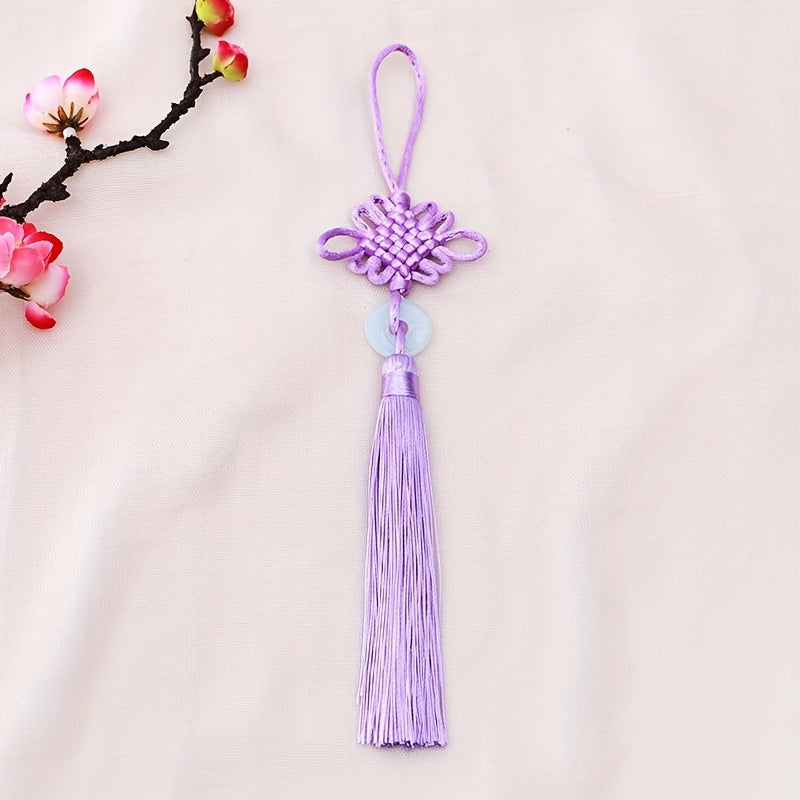 Jade Slice Tassel Square Knot Pendant Hanging Rope Gift Lucky Knot