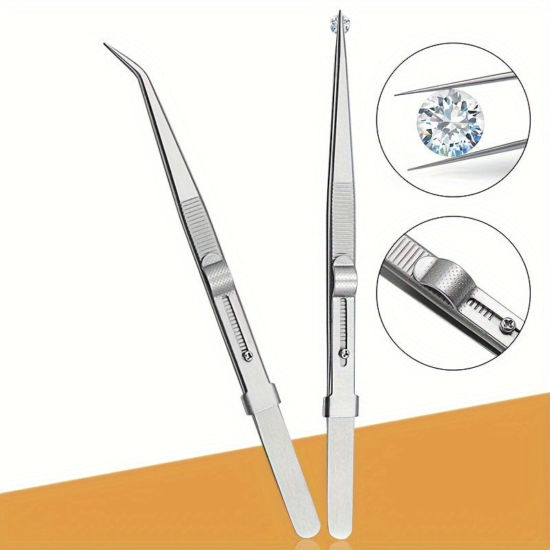 Stainless Steel Industrial Tweezers w/ Locking Function