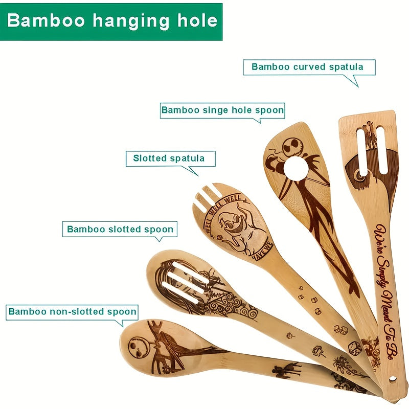 5pcs Halloween Wooden Kitchen Utensils Set Horror Cooking Tools