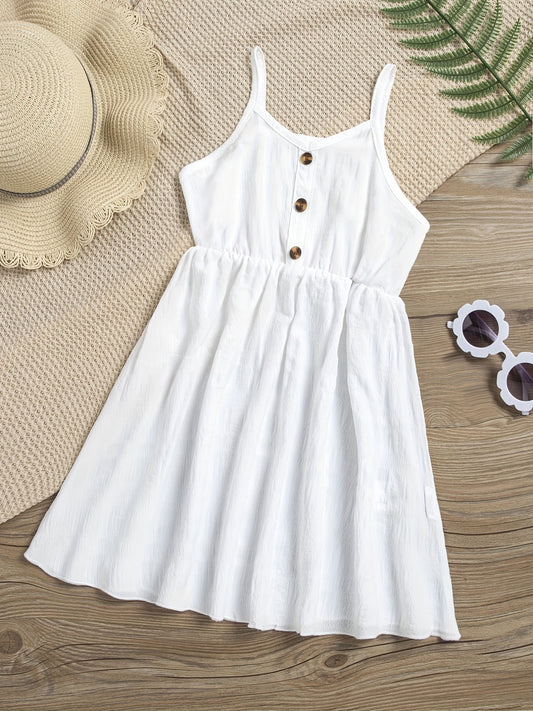 Toddler Girls Button Front Casual Cami Dress