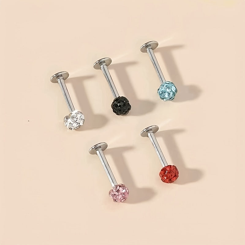 5pcs Rhinestone Labret Nose Stud Earrings