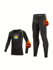 Kids Fleece Lined Compression Base Set Sun Print Tops & Leggings Boys Girls