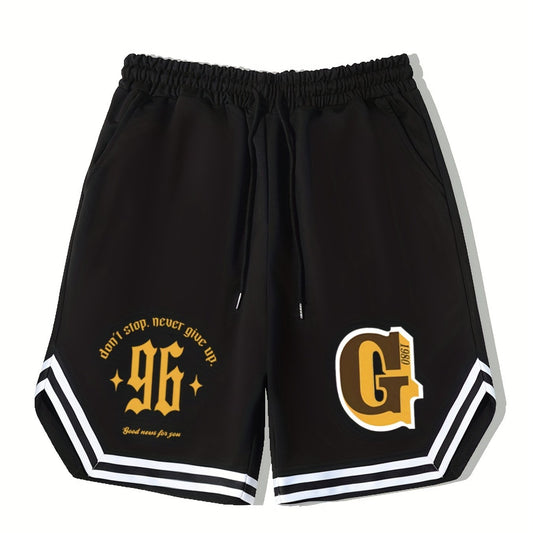 Men's Letter Print Basketball Shorts - Casual Breathable Drawstring Shorts