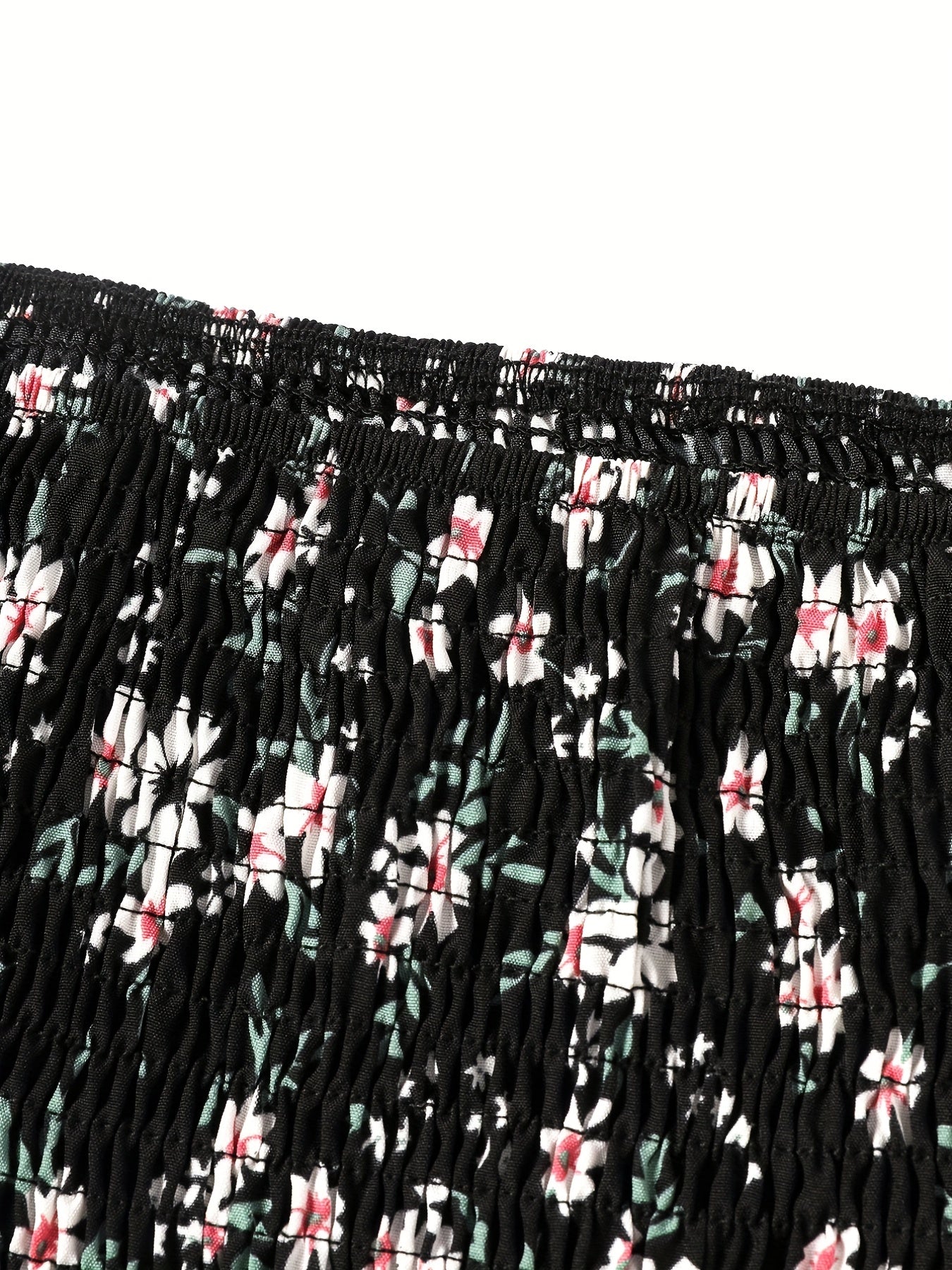  Ditsy Print Puff Sleeve Square Neck Stretch Dress
