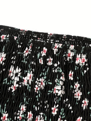  Ditsy Print Puff Sleeve Square Neck Stretch Dress