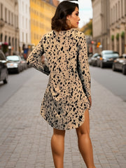  Women's Leopard Print V Neck Dress
