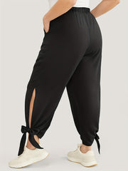 Plus Size Pants Women's Plus Solid High Rise Jogger Trousers With Pockets