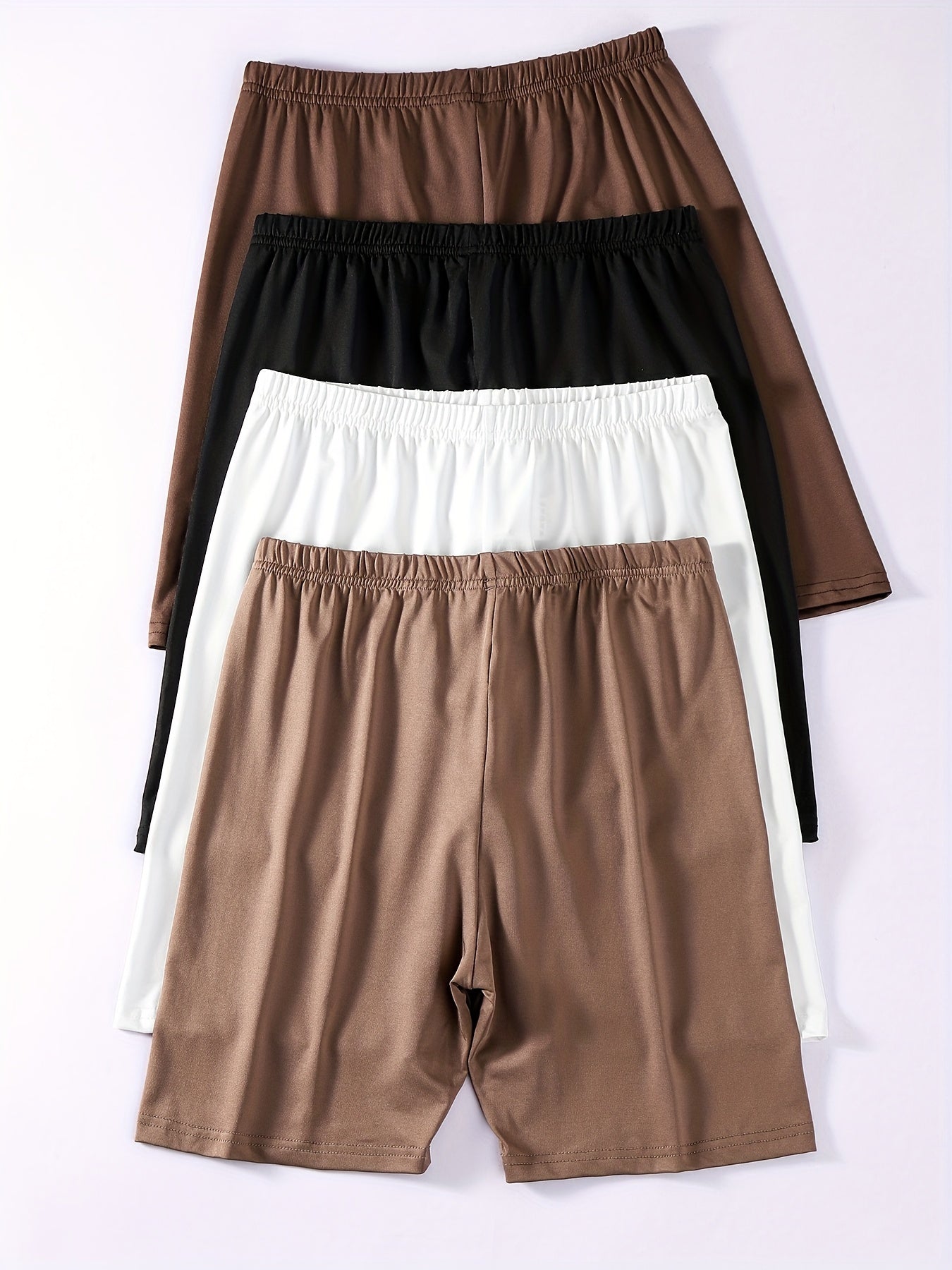 4pcs Solid Biker Shorts Women's Clothing