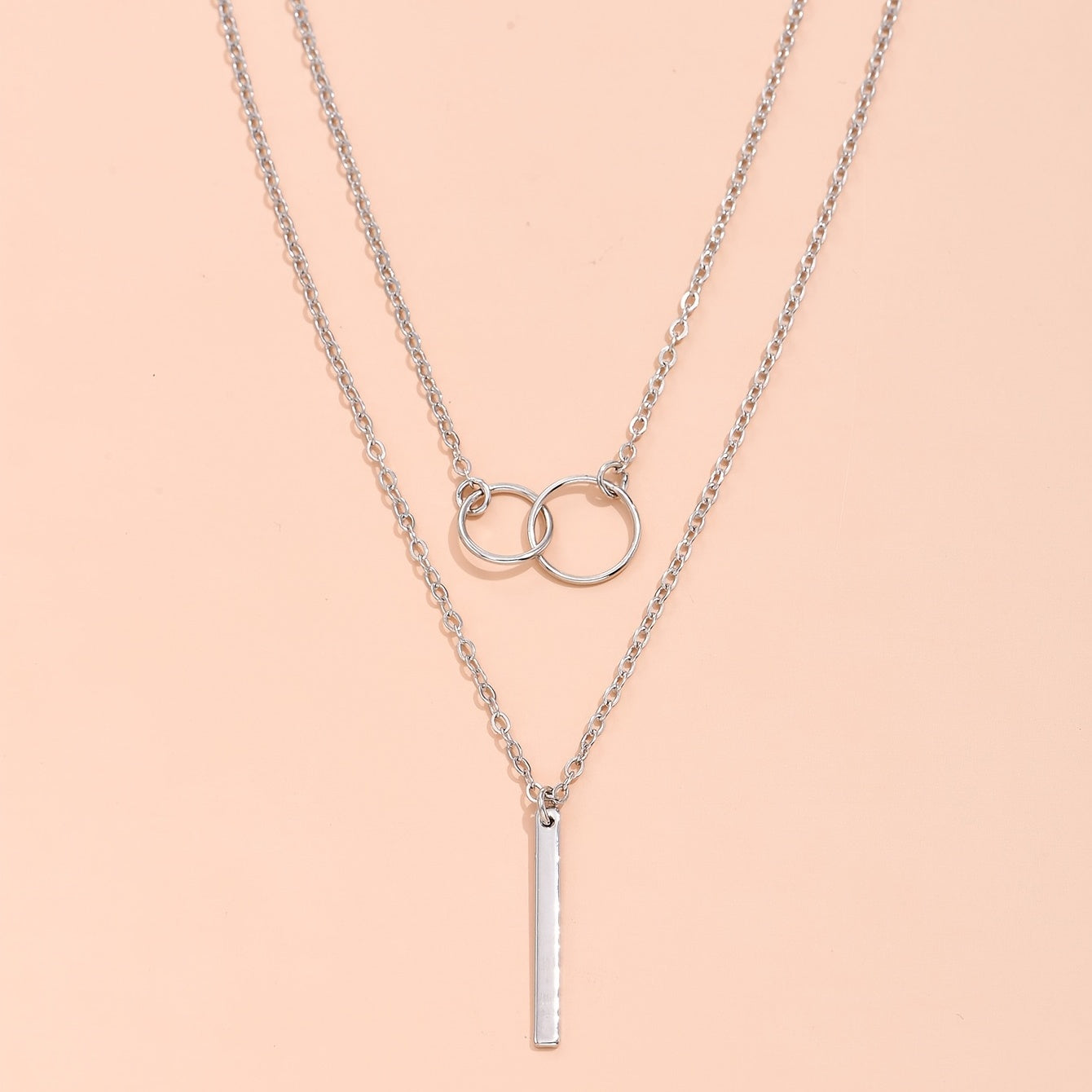 Rectangular Geometry Pendant Double Layer Necklace