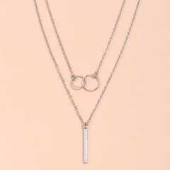 Rectangular Geometry Pendant Double Layer Necklace