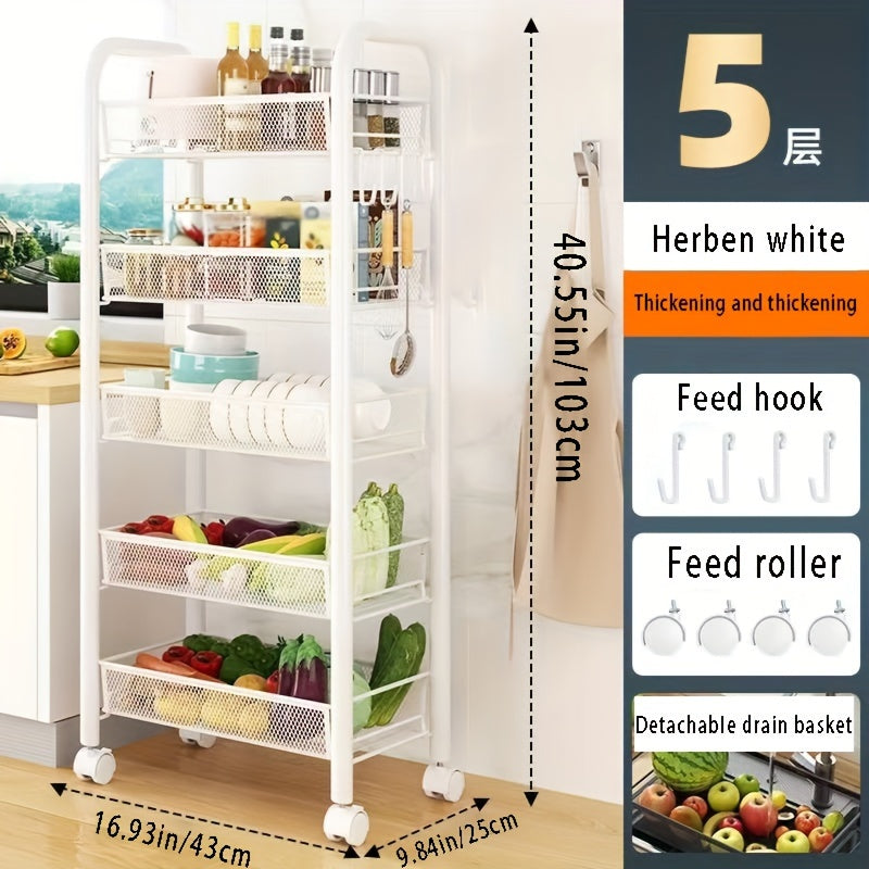 Iron Storage Rack With Wheels Bookshelf Movable Small Cart Storage Shelf