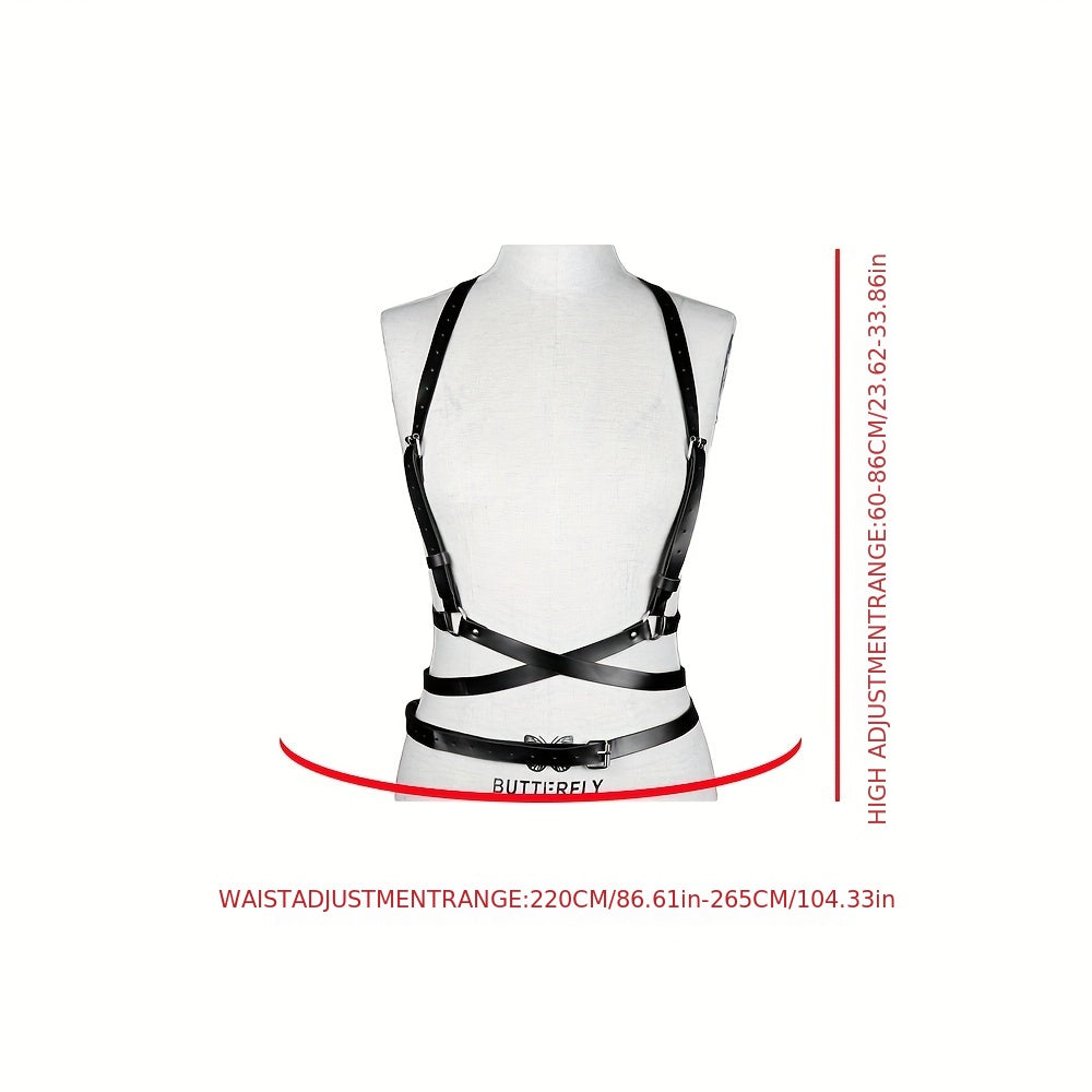 Cross Hollow Chest Harness Belt for Women PU Leather Gothic Corset