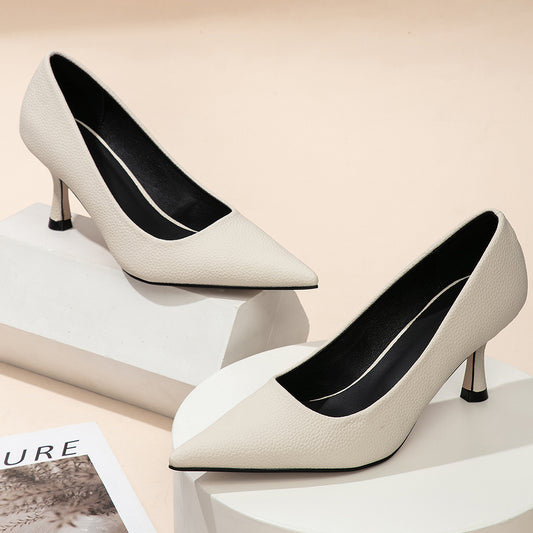 Leather Pointed Toe Pumps High Heels Women's Shoes