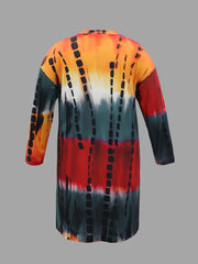  Colorblock Tie Dye V Neck Midi Dress