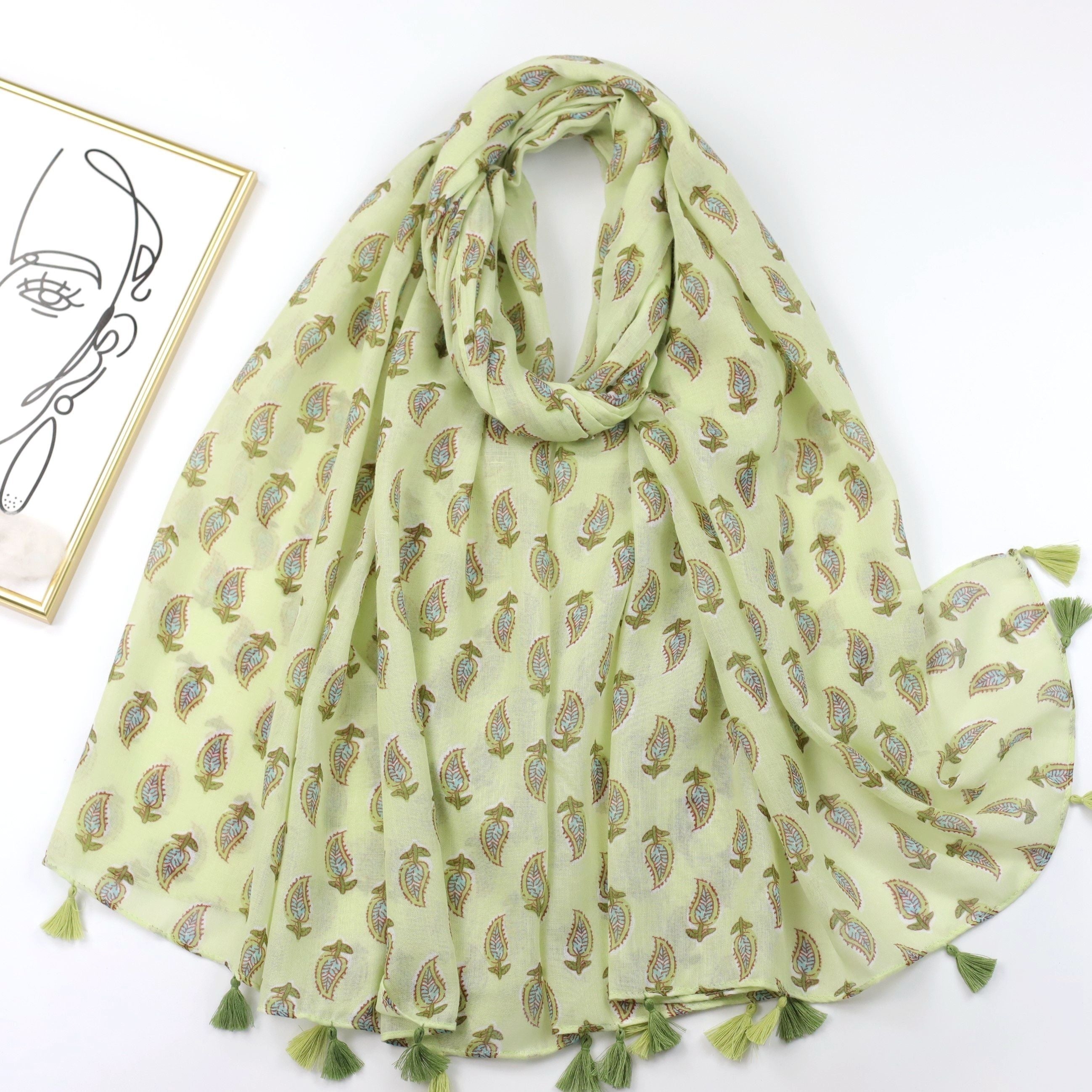 Floral Print Scarf Tassel Shawl Head Wrap Sunscreen Windproof Beach Towel