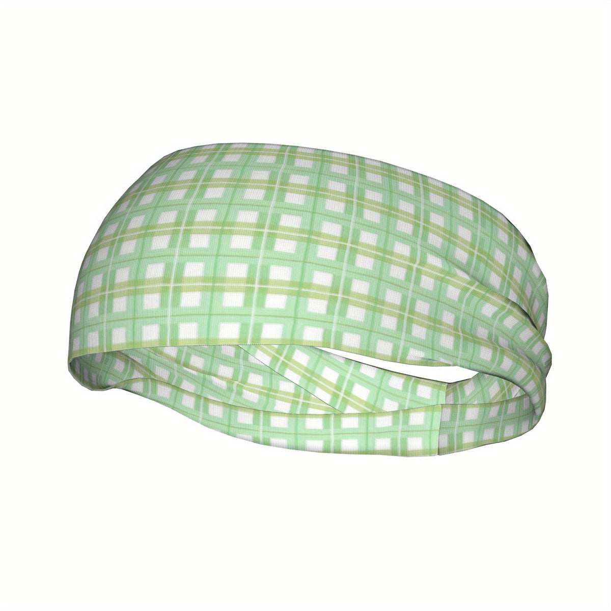 Vintage Plaid Headband Green Checkered Pattern Adjustable Fit Sports Casual