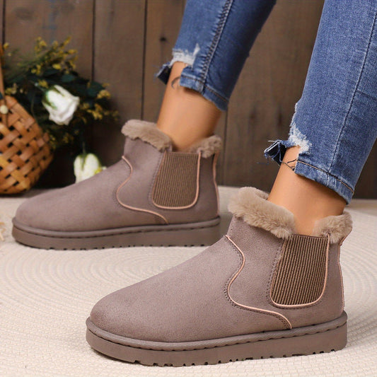 Women's Solid Snow Boots Slip On Round Toe Non slip High Top Velvet Warm Shoes
