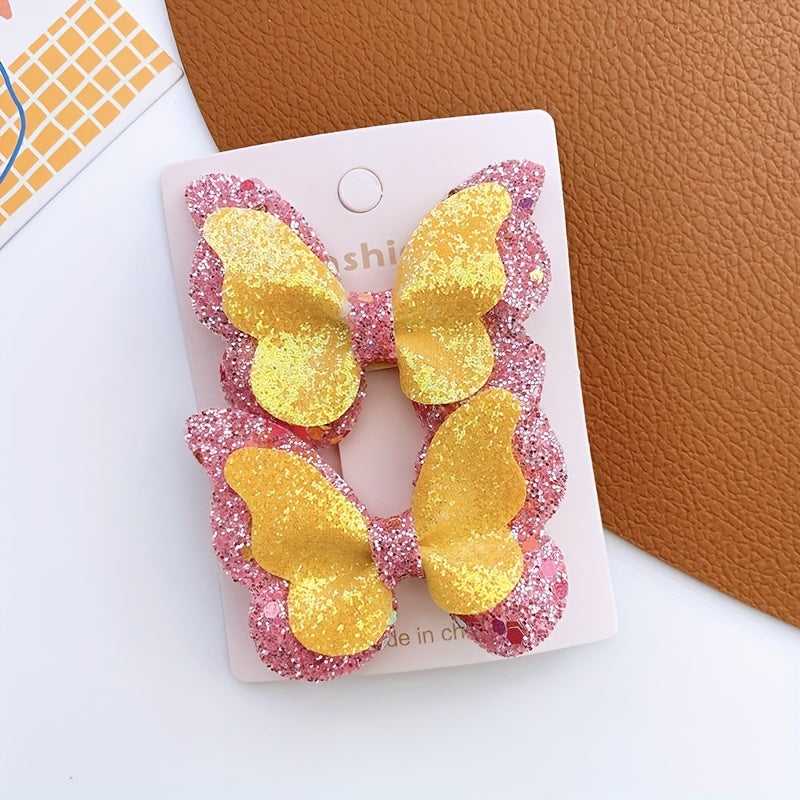 2pcs Butterfly Hairpin Glitter Hair Clips for Girls