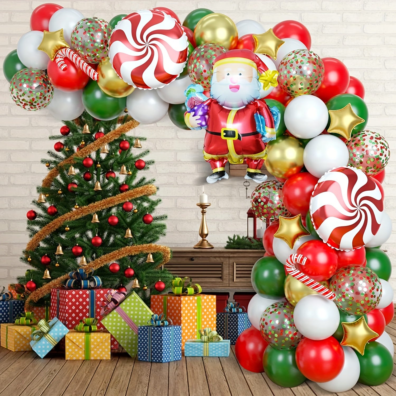 99pcs Christmas Balloons Set Santa Claus Candy Cane Red Windmill Air Balloons