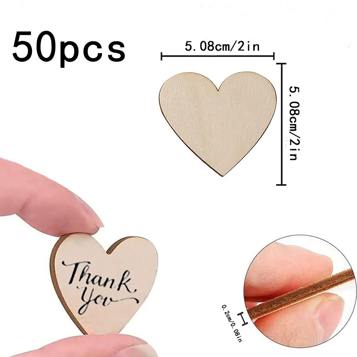 50pcs 2in Unfinished Wood Chips Heart Shape DIY Crafts Decoration