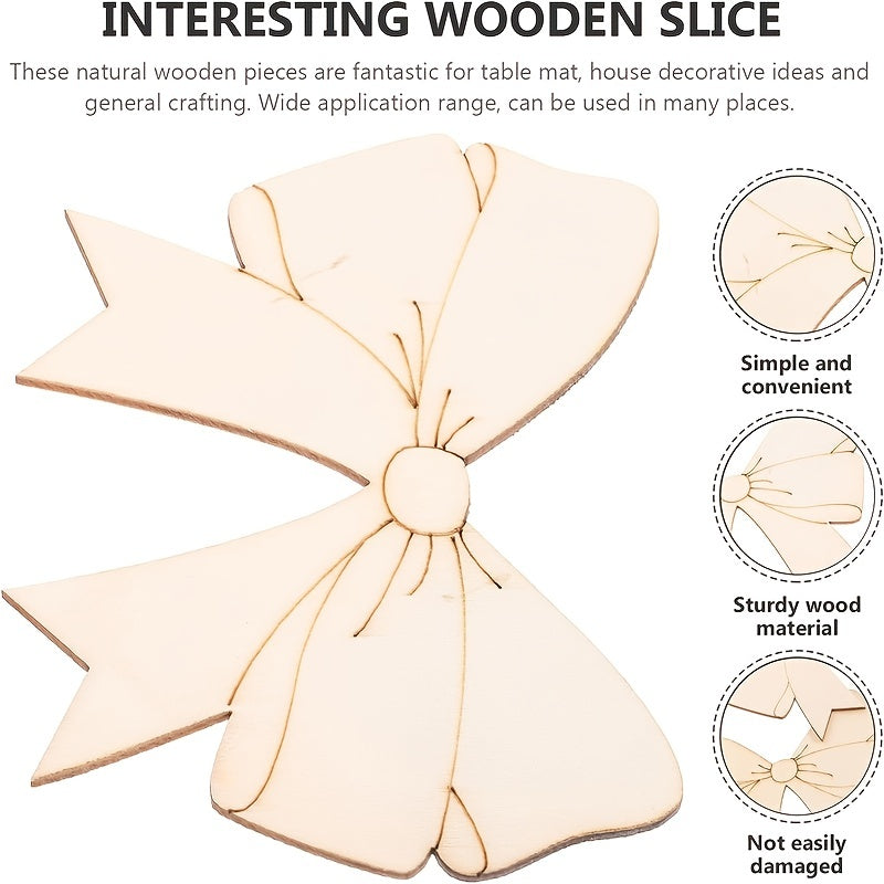 10pcs Bowknot Shaped Wooden Cutouts Wood Ornament for Crafts Projects
