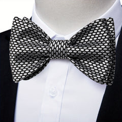 Formal Men's Silk Bow Tie Solid Pre self Bow Tie Square Cufflink Wedding Set
