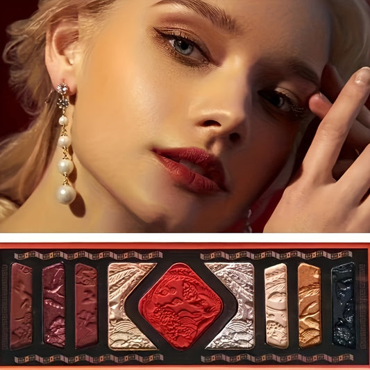 9 Colors Eyeshadow Palette Matte Shimmer Finish Red Brown Tone Cosmetics