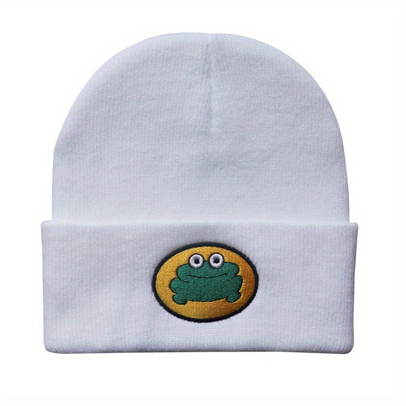 Warm Knit Beanie Hat with Cartoon Frog Pattern for Men Women