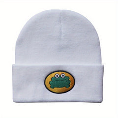 Warm Knit Beanie Hat with Cartoon Frog Pattern for Men Women