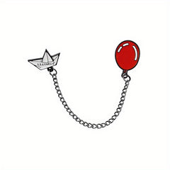 Paper Boat Red Balloon Long Chain Brooch Enamel Lapel Pin For Men