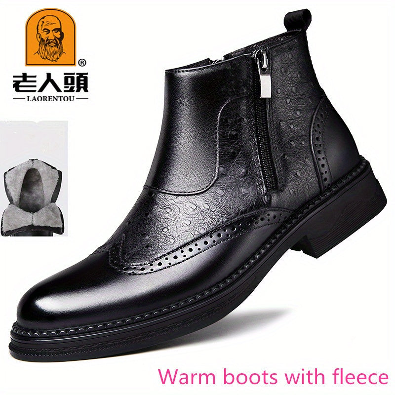 LAORENTOU Men's Brogue Zipper Boots Wear resistant Non Slip Boots
