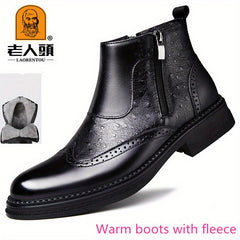 LAORENTOU Men's Brogue Zipper Boots Wear resistant Non Slip Boots