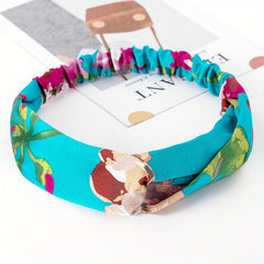 Retro Printed Wide Headband Cross Knotted Elastic Leopard Prints Hair