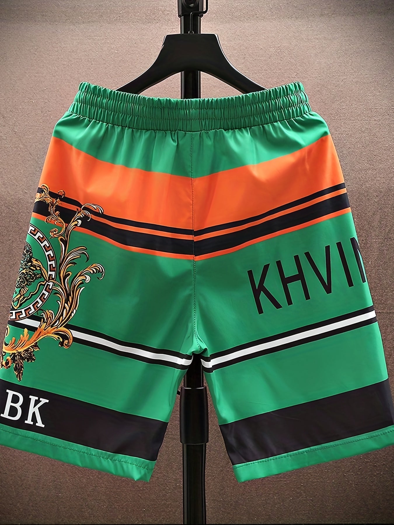 Graphic Pattern Letter Print Striped Quick Drying Beach Shorts Men's Casual