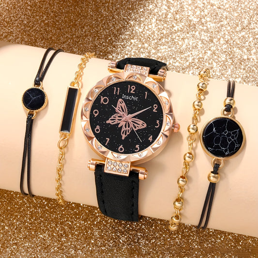 Butterfly Rhinestone Watch & Bracelet Set