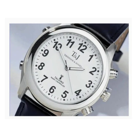 RC Talking Watch w/ Leather Strap Time/Date Luminous Hands Large Face Unisex