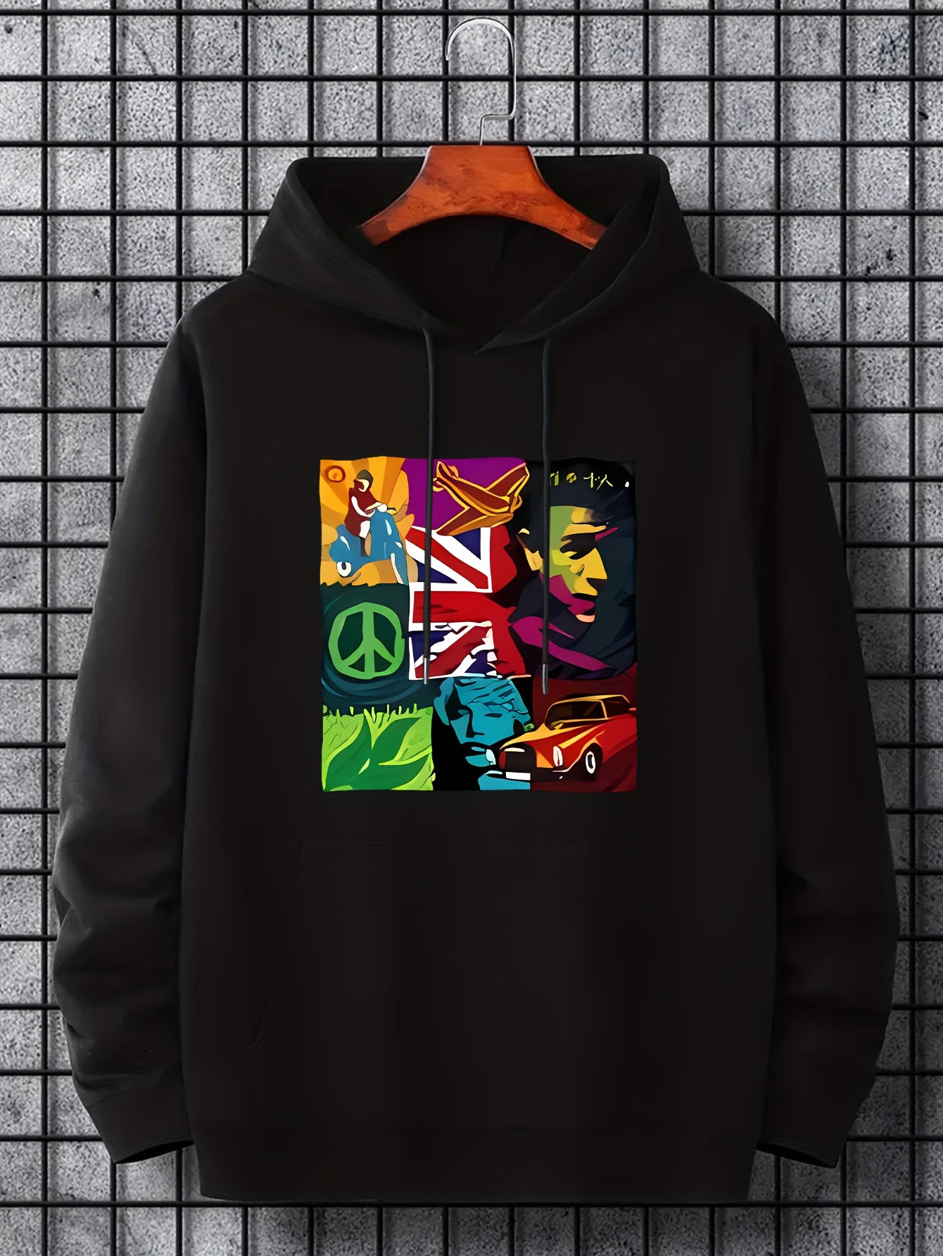Men's Patchwork Graphic Hoodie Casual Slightly Stretch