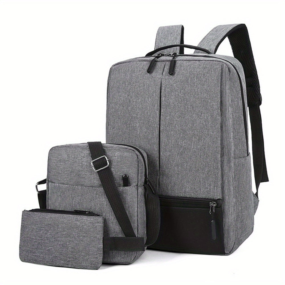 3pcs Men's Backpack Crossbody Bag Set With USB Charging Port