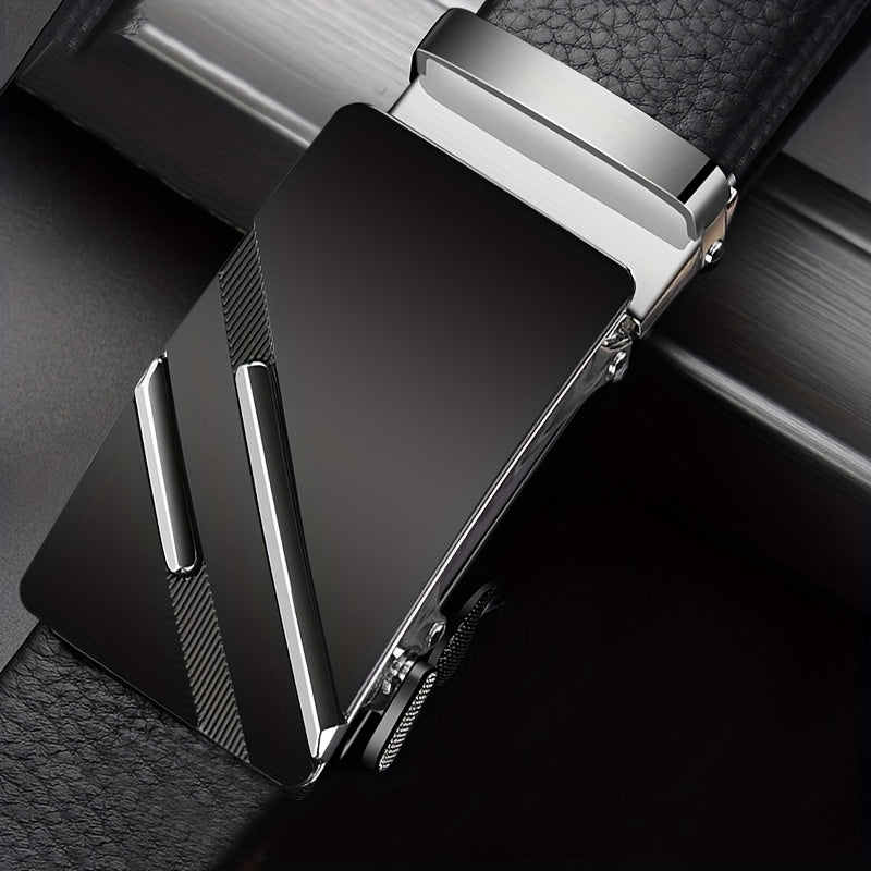 Men's 47in Faux Leather Auto Buckle Business Belt