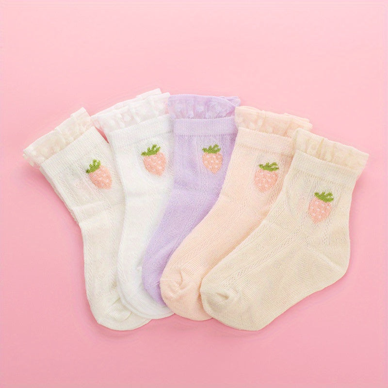 5 Pairs Girls Thin Floral Socks Spring Summer Accessories