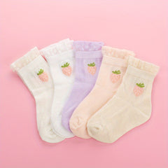 5 Pairs Girls Thin Floral Socks Spring Summer Accessories