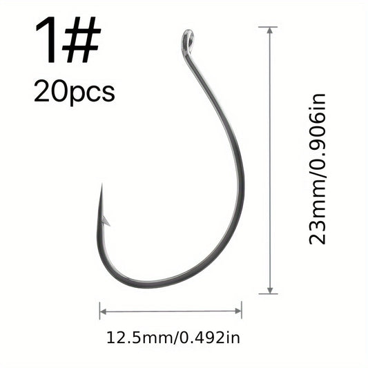 20pcs Barbed Fishing Hook Worm Bait Hooks Wide Gap Outdoor Tackle