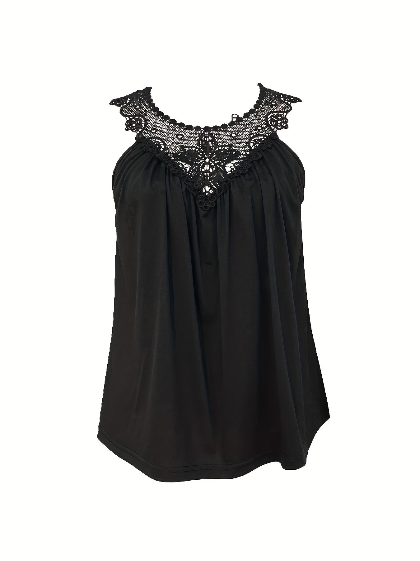 Lace Ruched Top Sleeveless Crew Neck Summer Women's Clothing