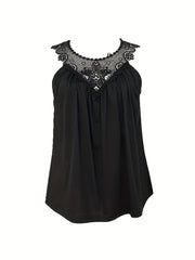 Lace Ruched Top Sleeveless Crew Neck Summer Women's Clothing