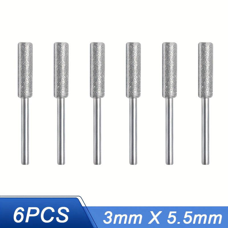 6pcs Diamond Coated Cylindrical Burr Chainsaw Sharpener Stone File